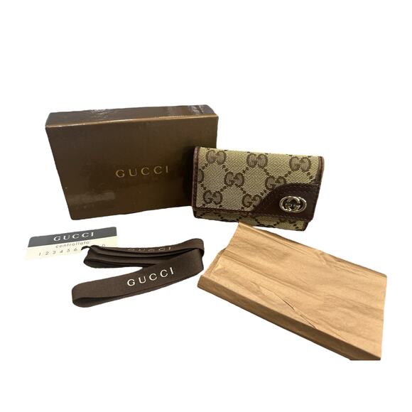 894. Gucci Brown GG Canvas Leather Key Case with Box - Picture 8 of 8